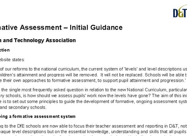 Formative Assessment – Initial Guidance