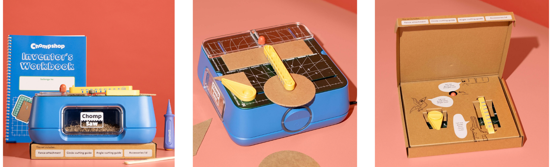 ChompSaw Maker Bundle, including table accessories, workbook, hole punch and scoring tool
