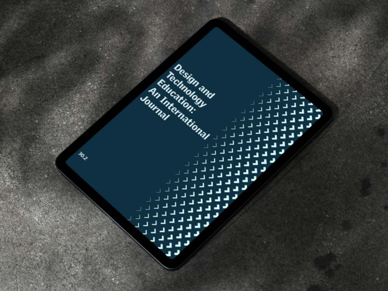 Cover image of the journal “Design and Technology Education: An International Journal,” shown on a digital tablet against a textured concrete background.