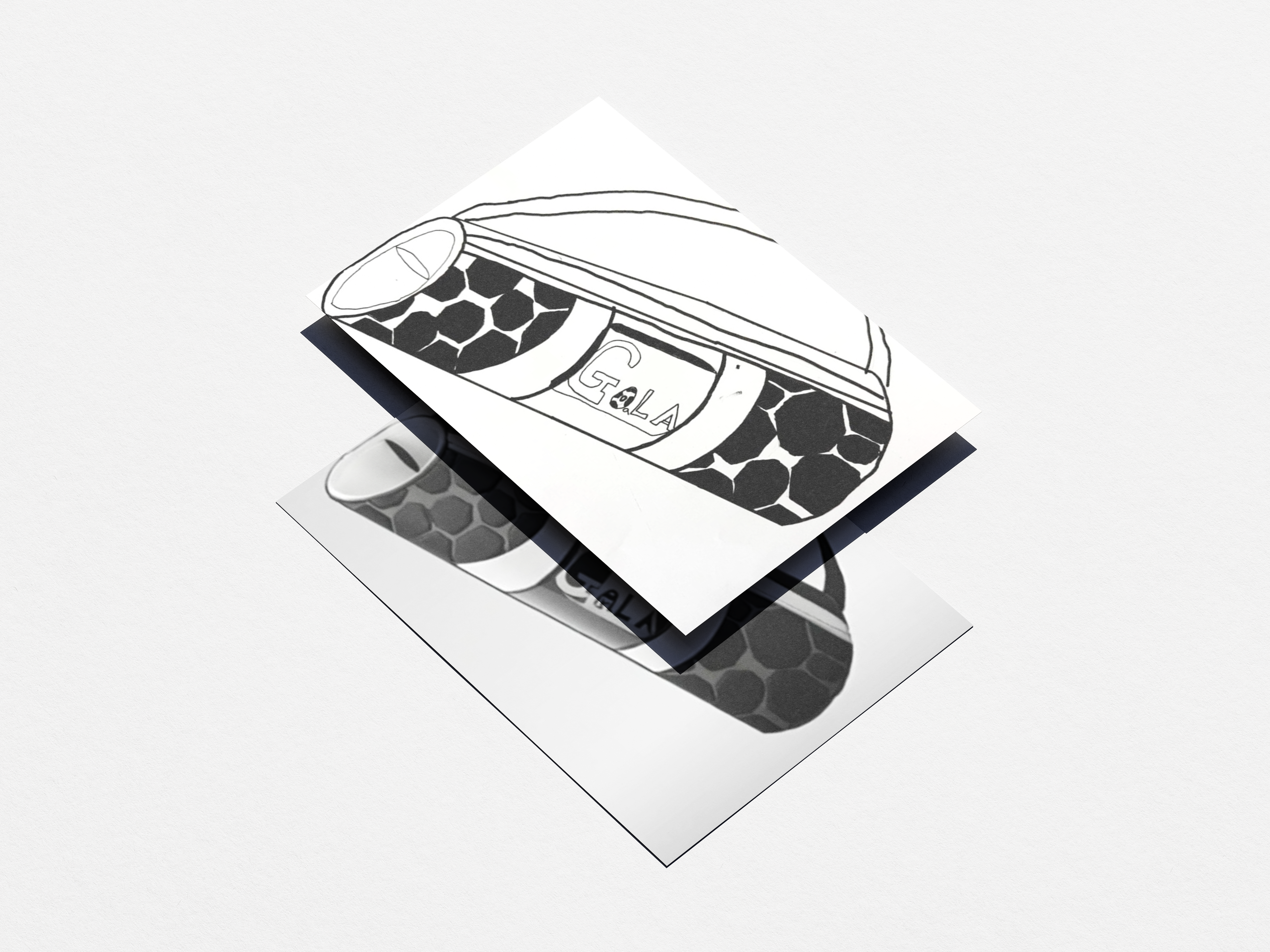 Hand-drawn concept sketch of a Gola sports bag featuring patterned fabric and branding