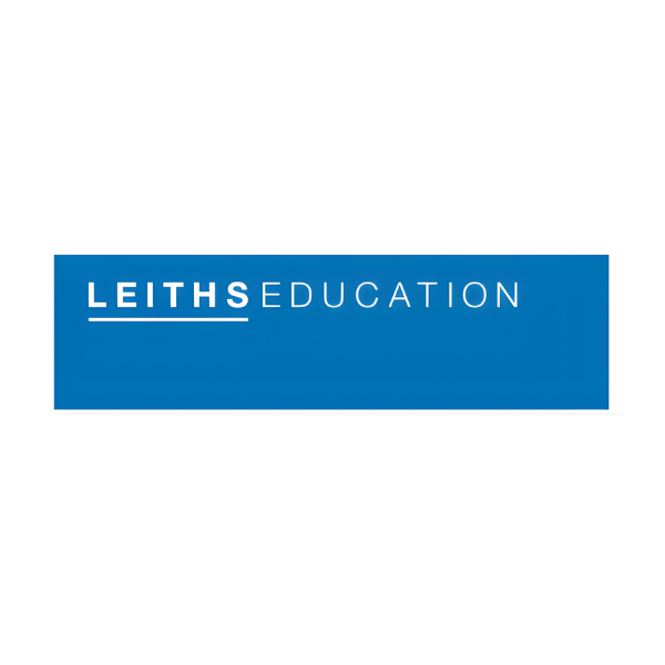 Leiths Education logo displayed in white text on a blue background.