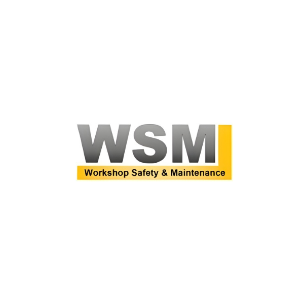 WSM logo with grey lettering and yellow bar reading “Workshop Safety & Maintenance”.