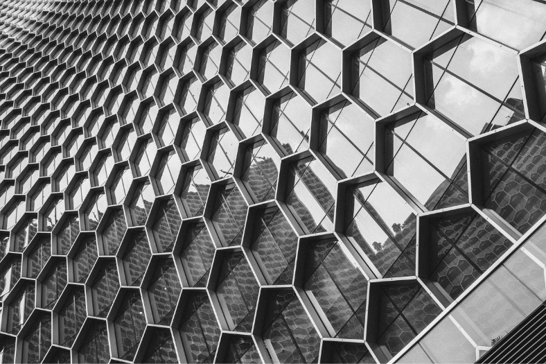 Abstract architecture close up of honeycomb shaped windows