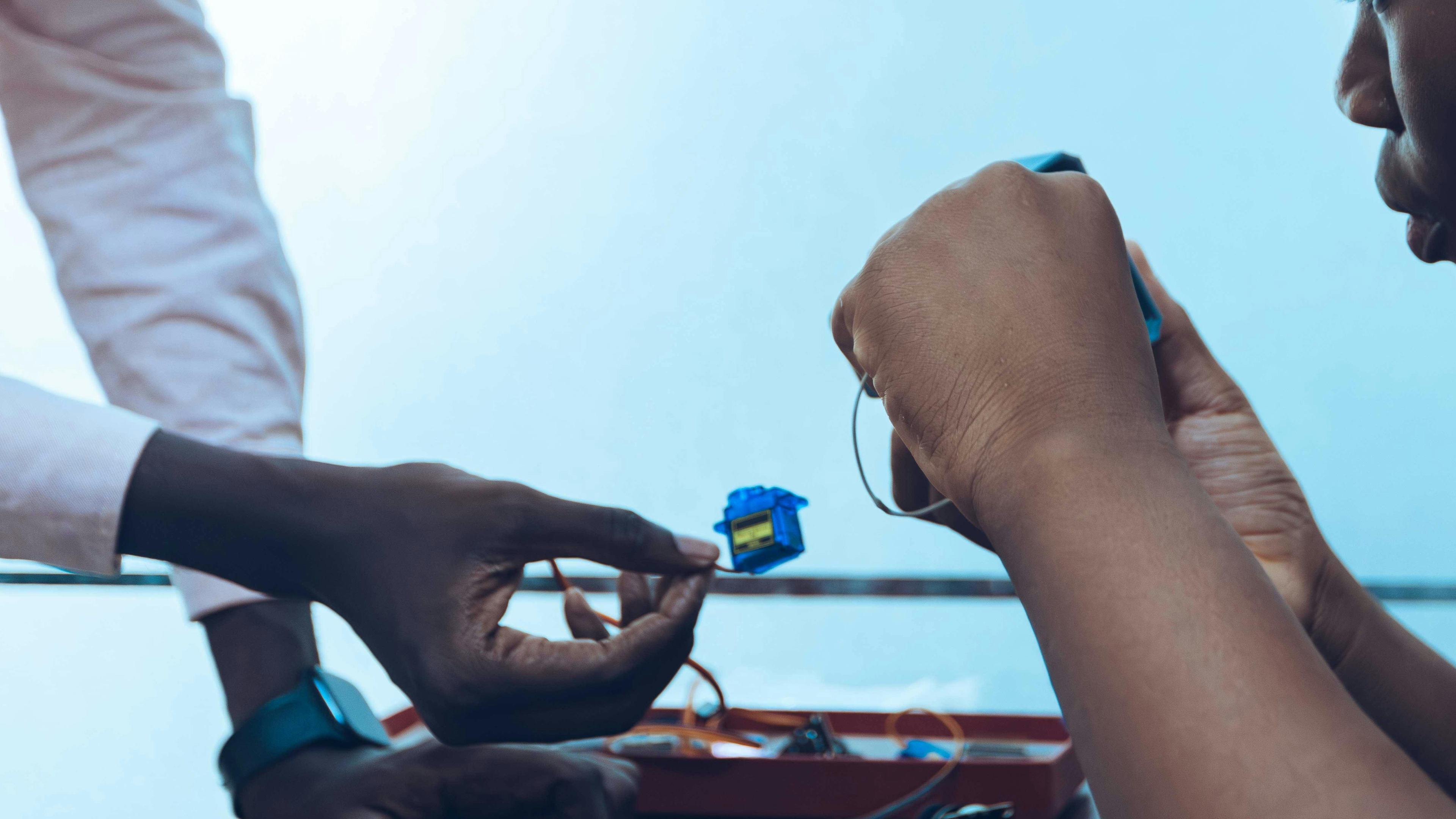 Students working on electronics