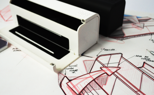 A pair of sleek, modern glasses cases - one open and one closed