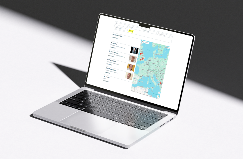 Laptop displaying the RDTHSC Directory, showing accredited Design and Technology health and safety trainers and an interactive map.